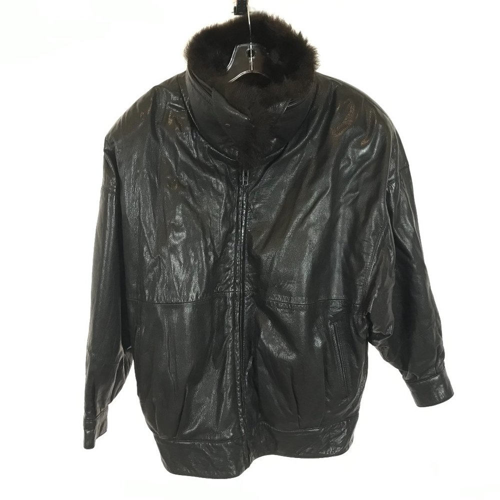 Womens Size Medium Andrew Marc Genuine Leather Faux Fur Lined Front Zip Jacket